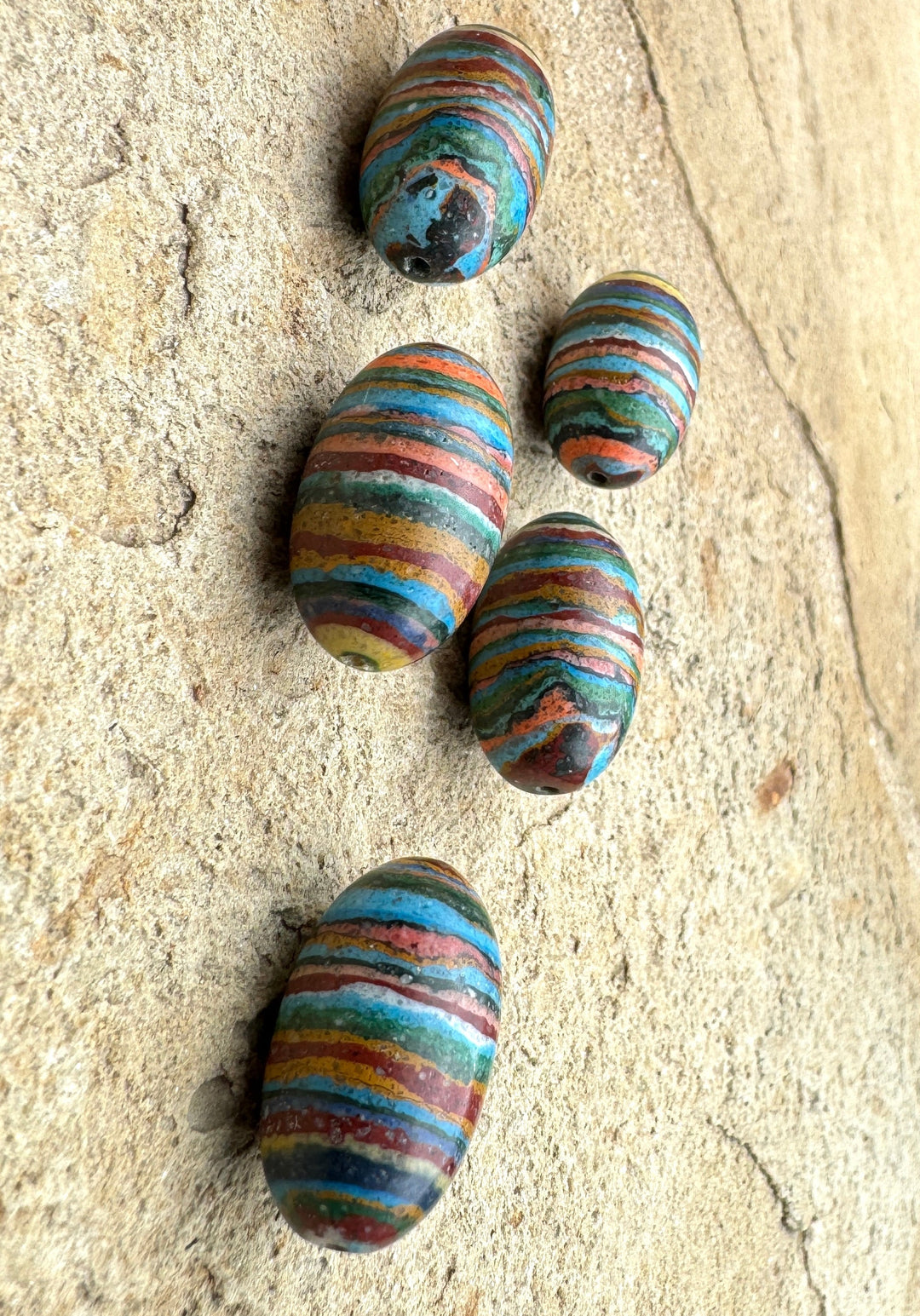 Vintage Rainbow Calsilica BIG Oval Beads 15x25mm (Sold Per