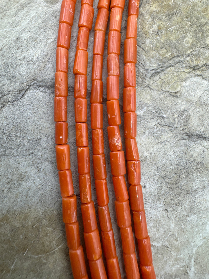 100% Natural Red Italian Sea Coral 5x2mm Tube Beads 9 Inch