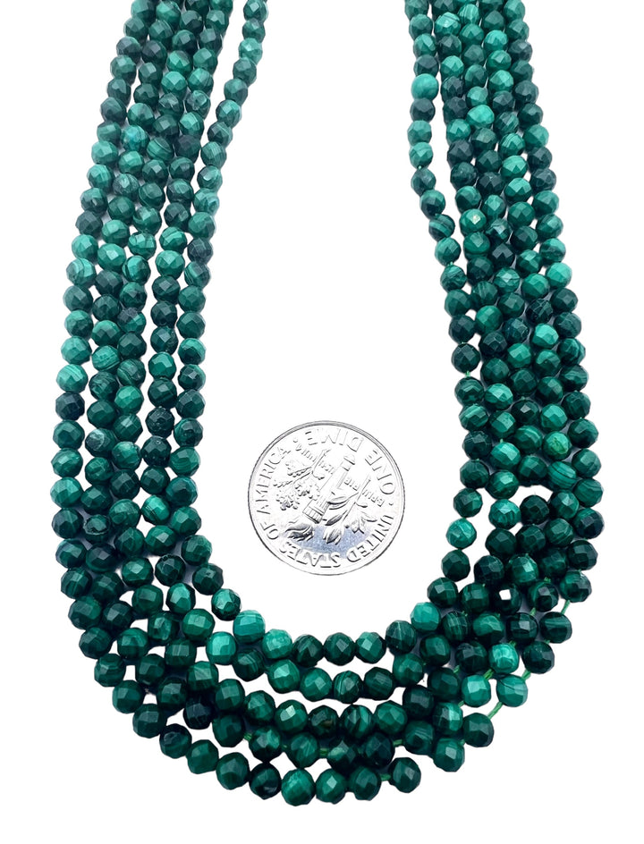Malachite Micro Faceted 3mm Round Beads (16 inch Strand)