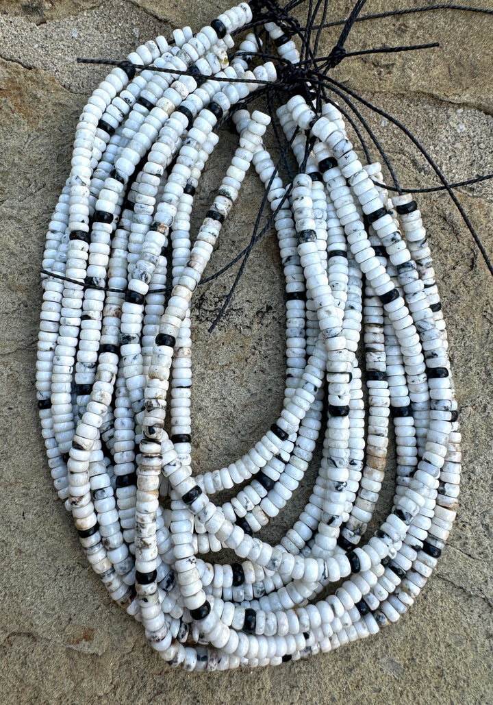RARE High Quality White Buffalo 4mm Button Beads, (9 inch Strand)