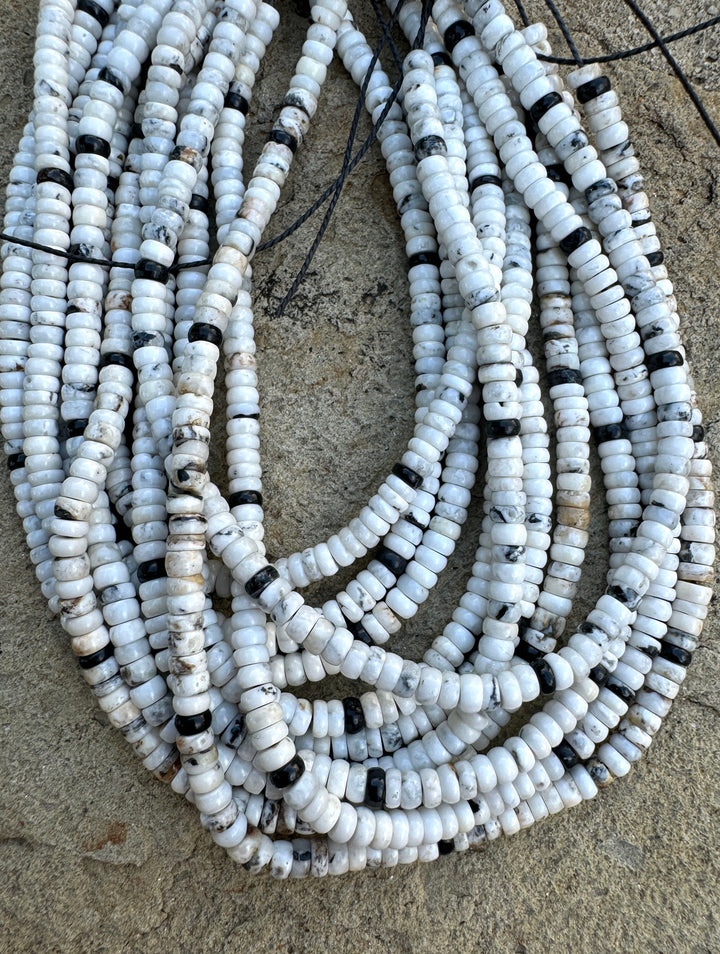 RARE High Quality White Buffalo 4mm Button Beads, (9 inch Strand)