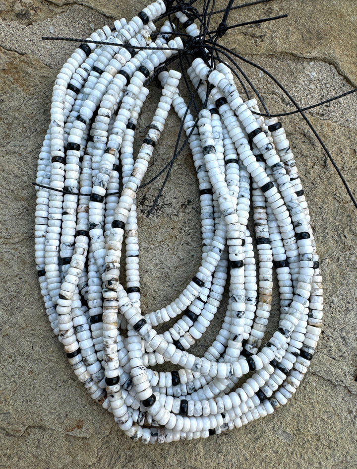 RARE High Quality White Buffalo 4mm Button Beads, (9 inch Strand)