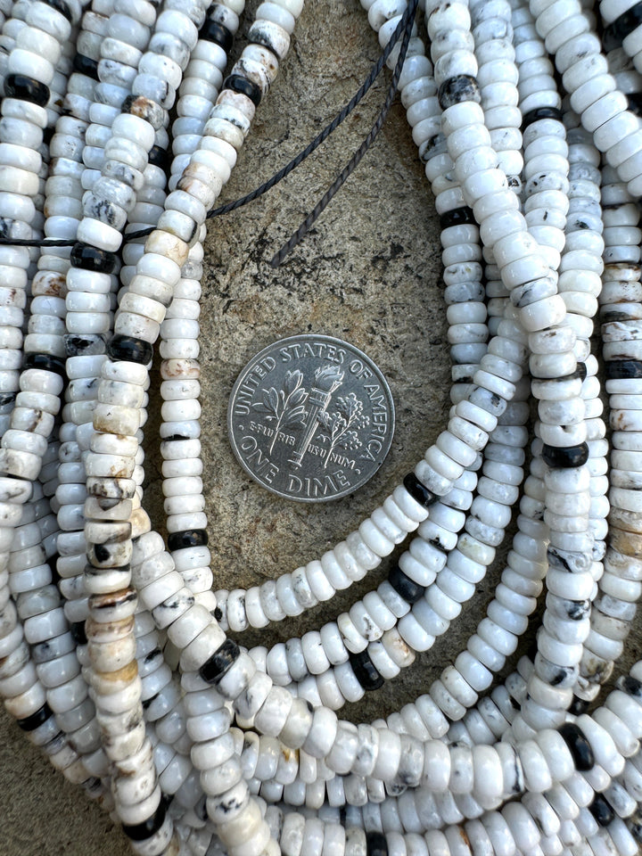 RARE High Quality White Buffalo 4mm Button Beads, (9 inch Strand)