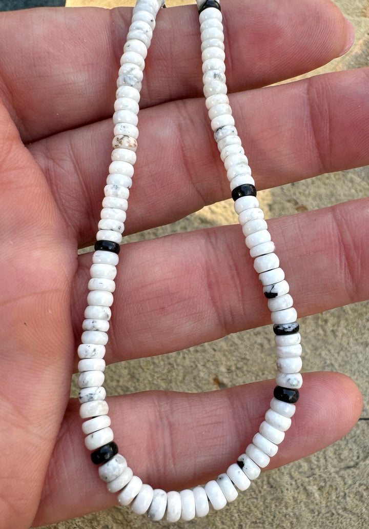 RARE High Quality White Buffalo 4mm Button Beads, (9 inch Strand)