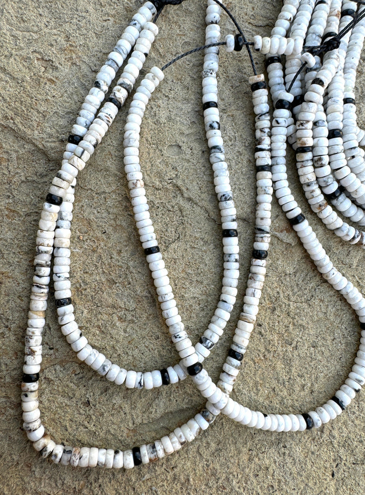 RARE High Quality White Buffalo 4mm Button Beads, (9 inch Strand)