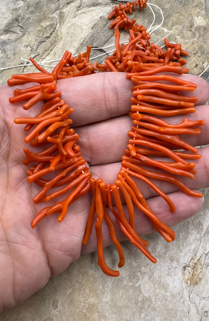 100% Natural High Quality Red Italian Sea Coral Graduated Branch Beads, 20 Inch Strand