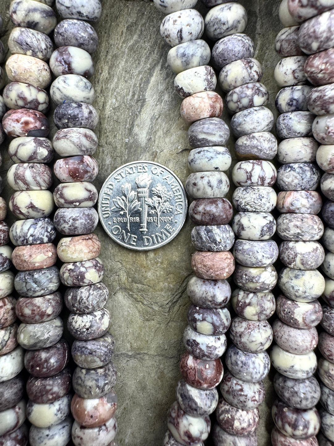 Brecciated Porcelain Jasper 8mm Rondelle Beads (Large Hole), 8 inch strand