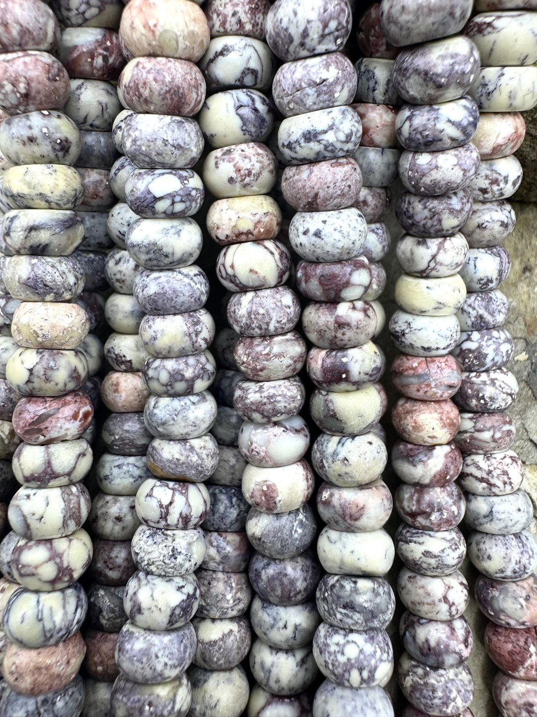 Brecciated Porcelain Jasper 8mm Rondelle Beads (Large Hole), 8 inch strand