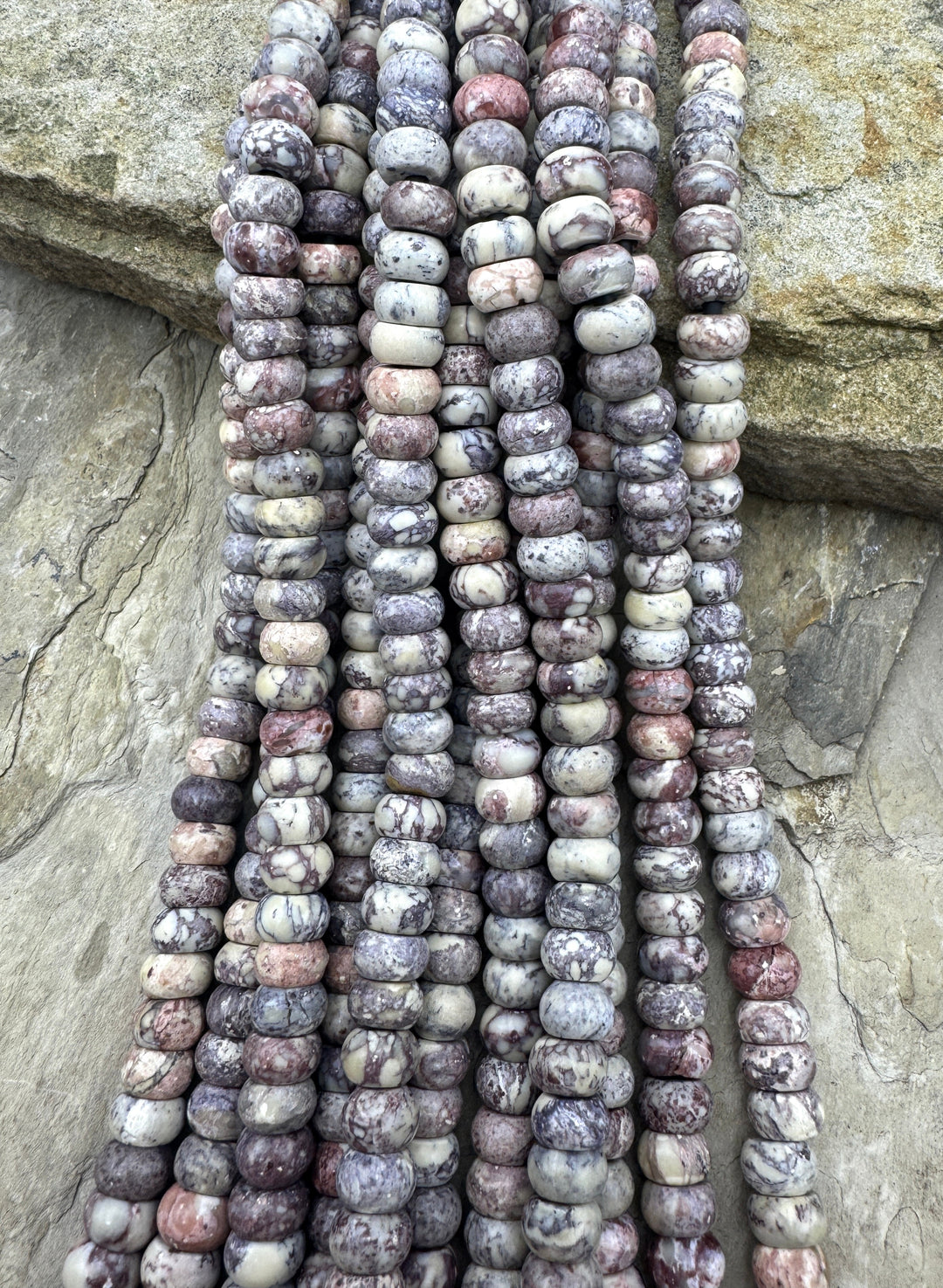 Brecciated Porcelain Jasper 8mm Rondelle Beads (Large Hole), 8 inch strand