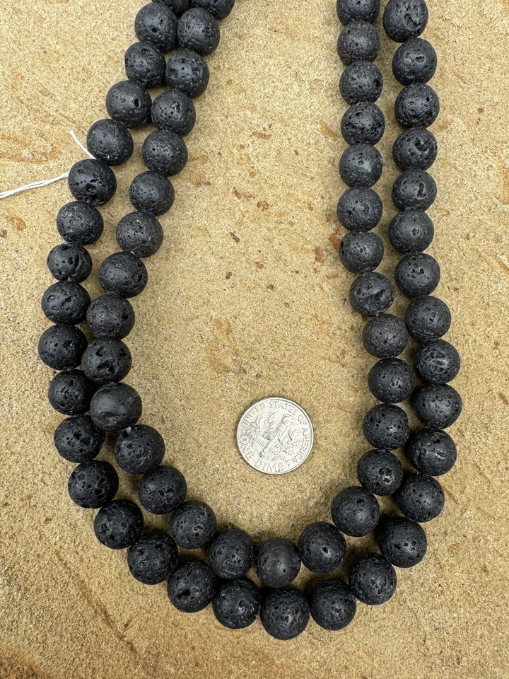 Black Lava 10mm Round Beads, 16 inch Strand