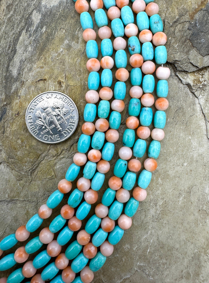 Campitos (Mex) Turquoise and AAA+ Natural Pink Coral Designer Bead Strand, 8 inch Strand (Copy)
