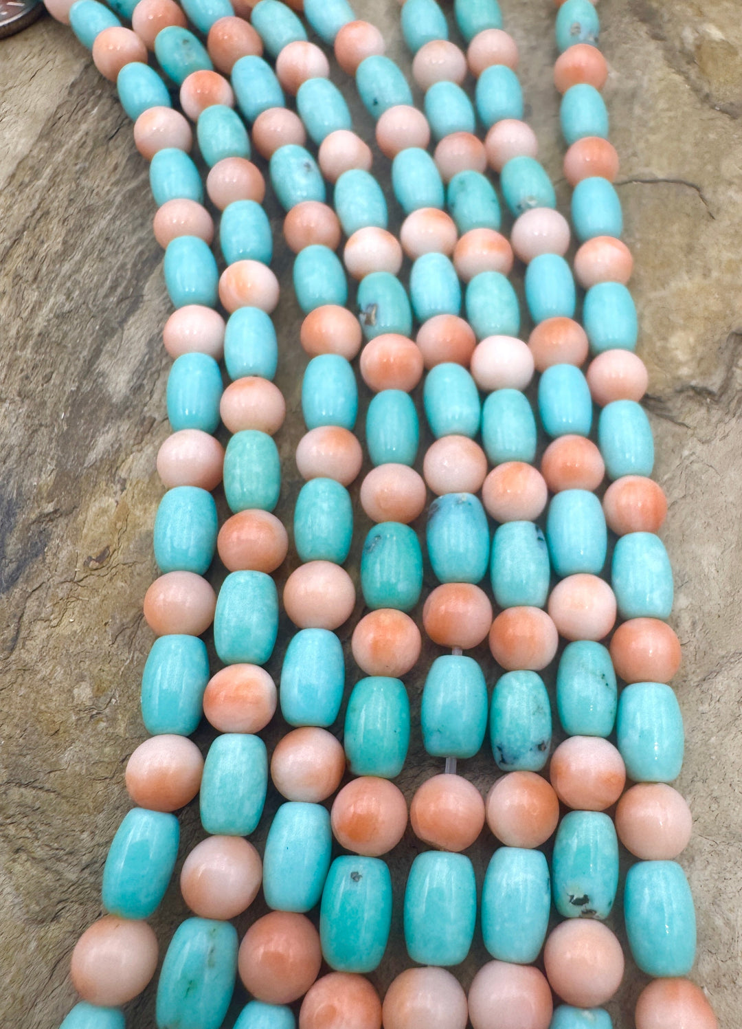 Campitos (Mex) Turquoise and AAA+ Natural Pink Coral Designer Bead Strand, 8 inch Strand (Copy)