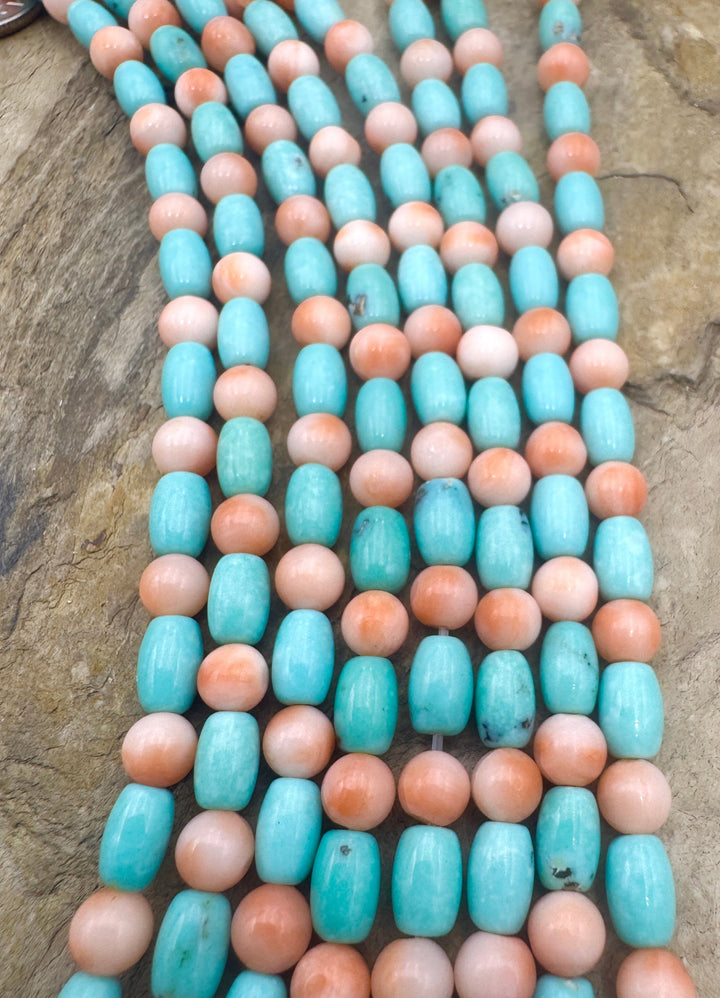 Campitos (Mex) Turquoise and AAA+ Natural Pink Coral Designer Bead Strand, 8 inch Strand (Copy)