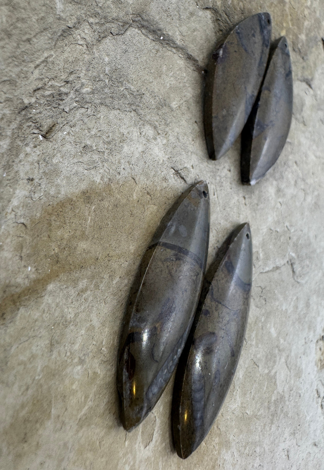 Natural Stone with Fossil Earring Slab Bead Pair, Select One Pair