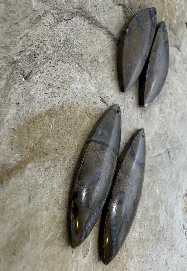 Natural Stone with Fossil Earring Slab Bead Pair, Select One Pair