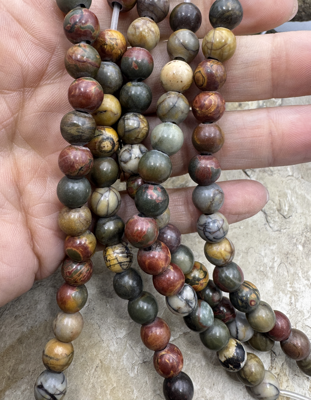 Red Creek Jasper 8mm Lange Hole Beads 8 inch Strands - Red