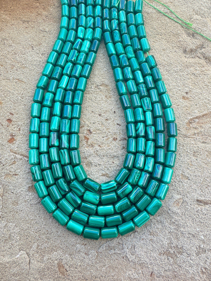 High Quality Malachite 6x10mm Tube Beads, 15.5 inch Strands
