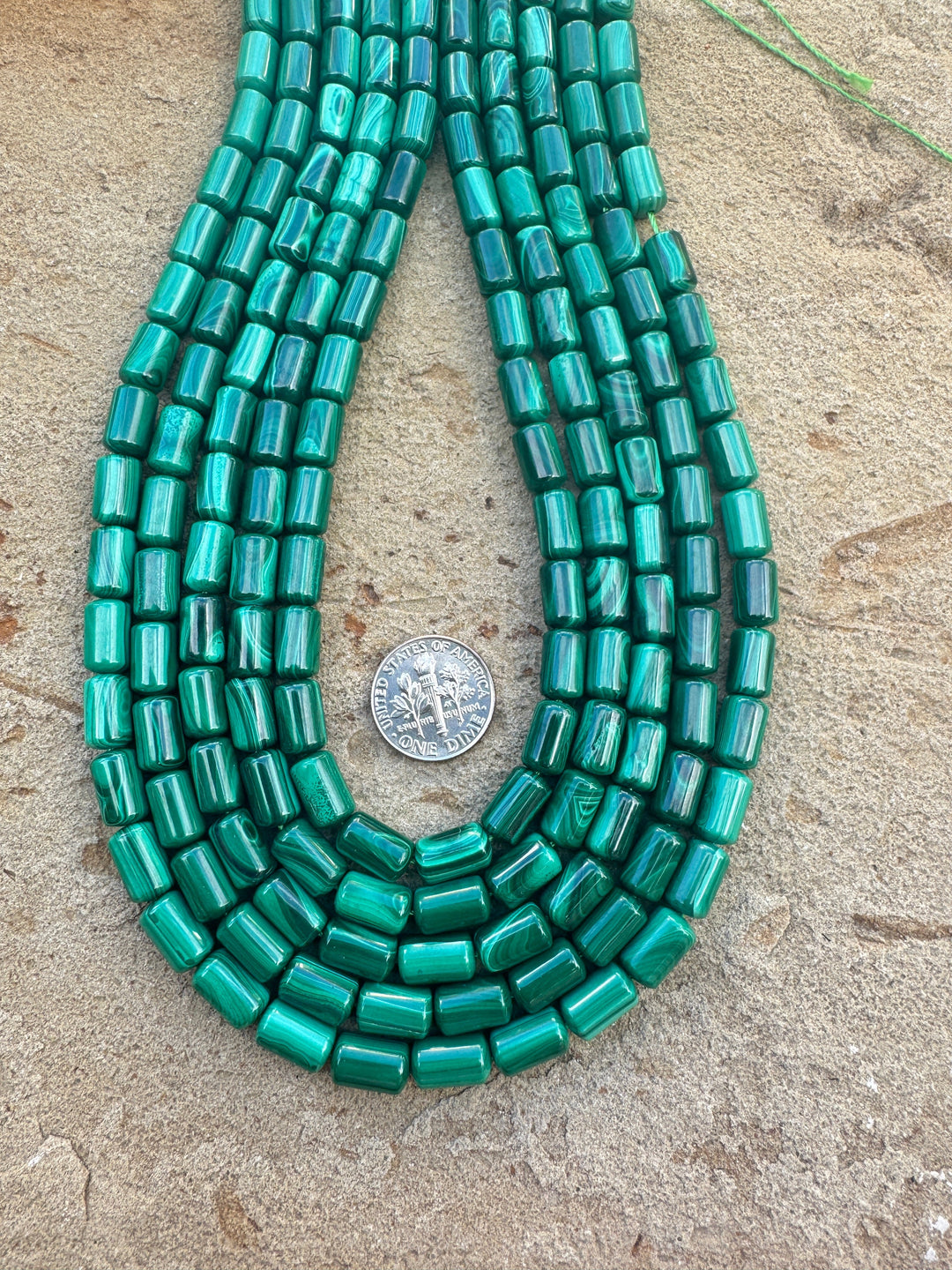 High Quality Malachite 6x10mm Tube Beads, 15.5 inch Strands