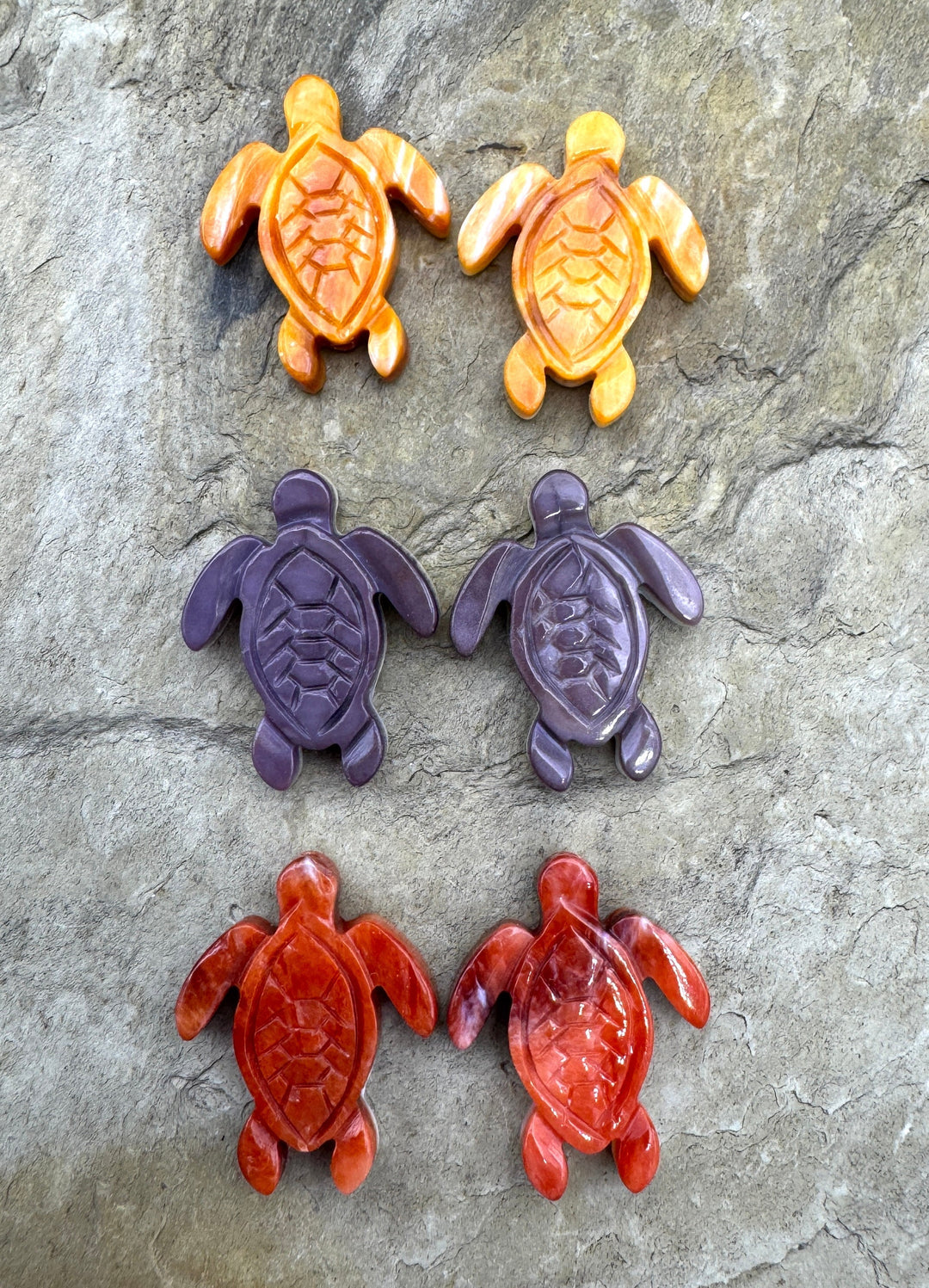 Lot of 3 Pair Wampum and Spiny Oyster Shell Turtle Beads 15x20mm , Lot of 3 Pair