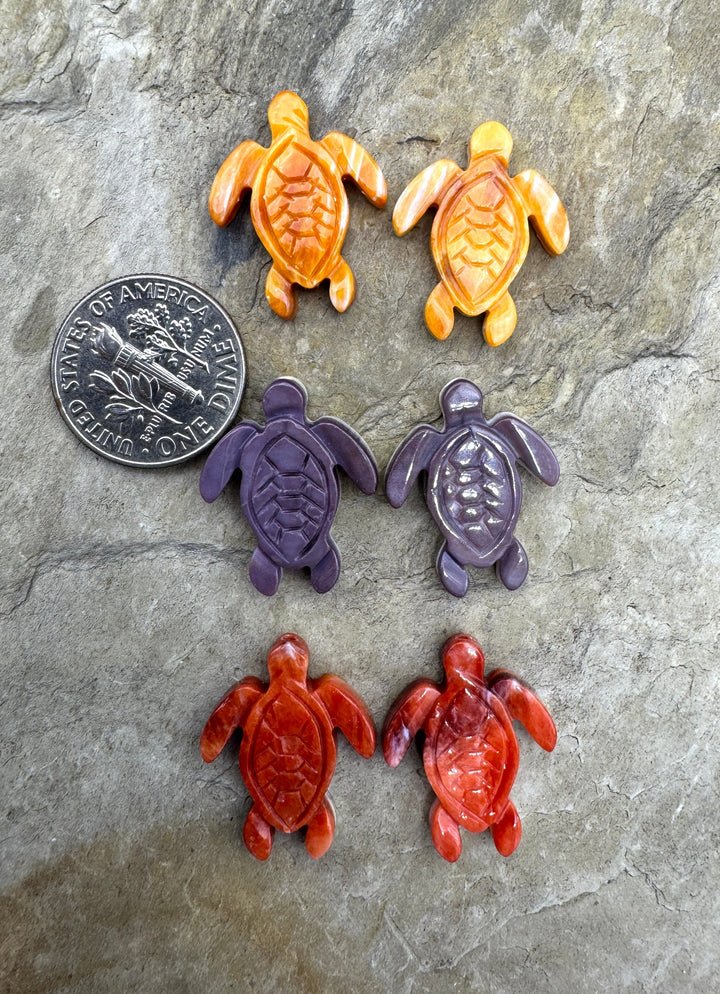 Lot of 3 Pair Wampum and Spiny Oyster Shell Turtle Beads 15x20mm , Lot of 3 Pair