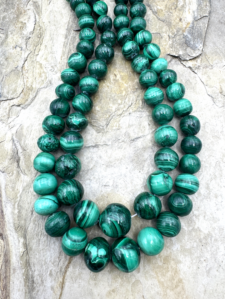 High Quality Malachite Handcut 8-16mm Graduated Round Beads, 15 inch Strand