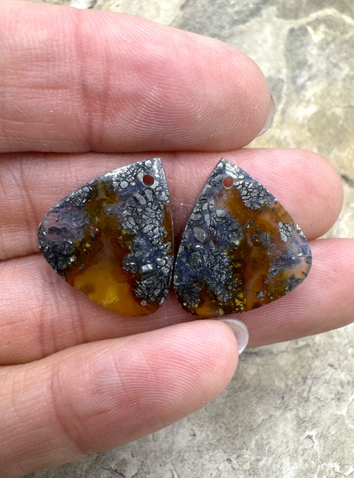 Red Marcasite Pyrite Earring Slab Bead Pair 18x20mm