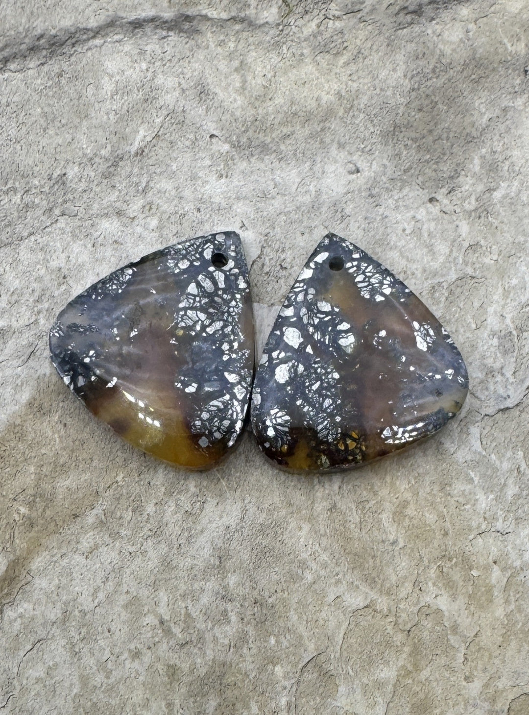Red Marcasite Pyrite Earring Slab Bead Pair 18x20mm