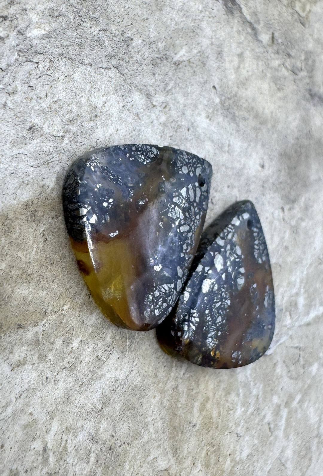 Red Marcasite Pyrite Earring Slab Bead Pair 18x20mm