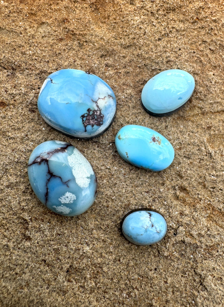 RARE Golden Hills Turquoise  (Kazakhstan) Mini Cabochons Set of 5 Cabs