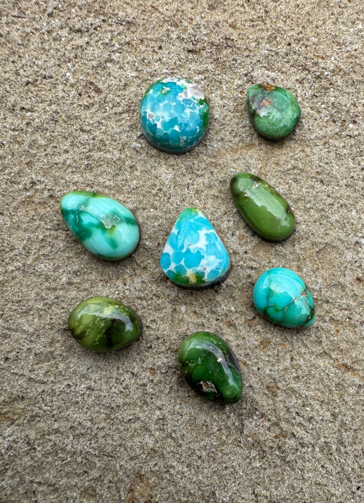RARE Sonoran Gold Turquoise (Mex) LOT of 8 Mini Cabochons