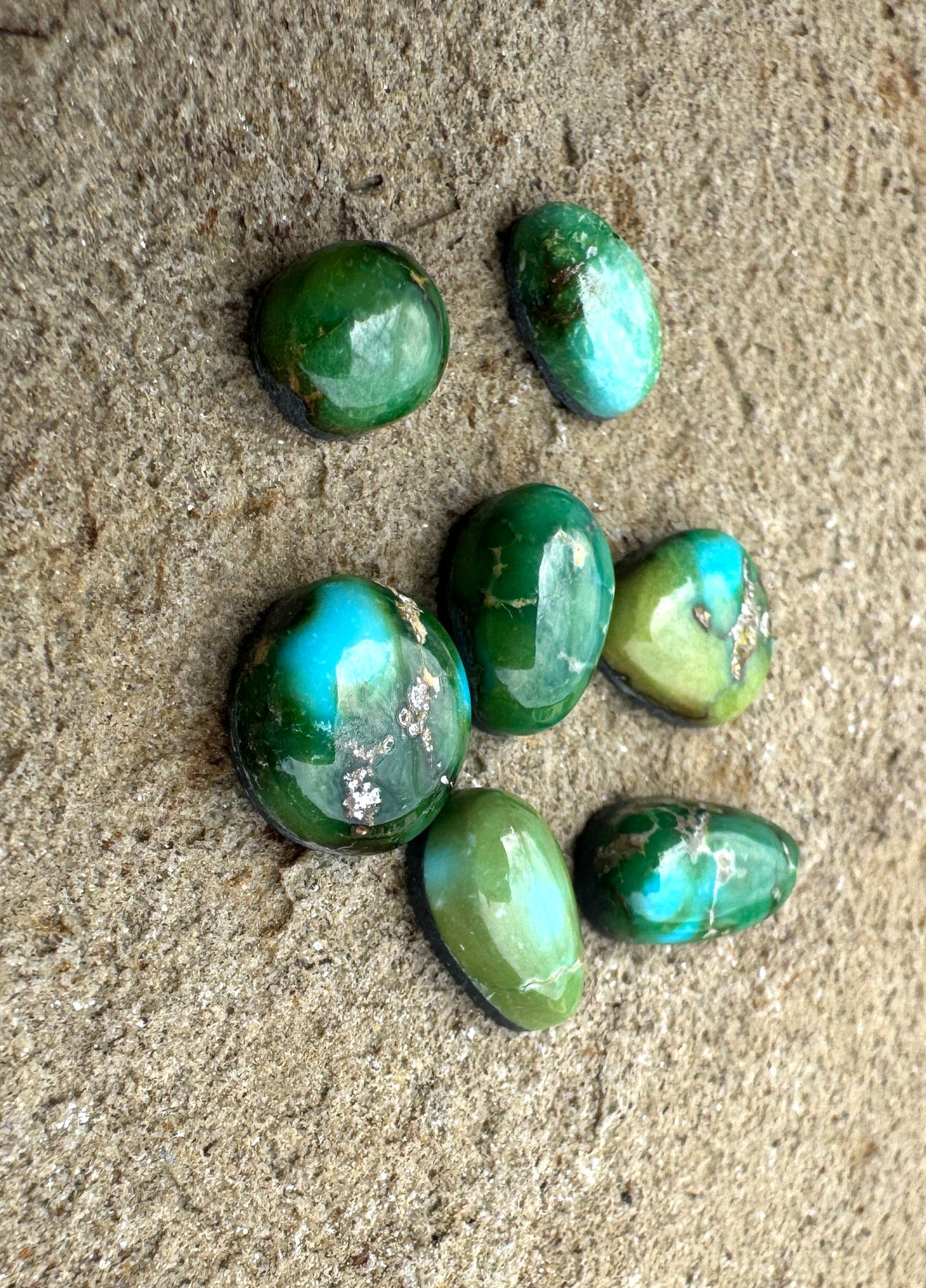 RARE Sonoran Gold Turquoise (Mex) LOT of 7 Mini Cabochons