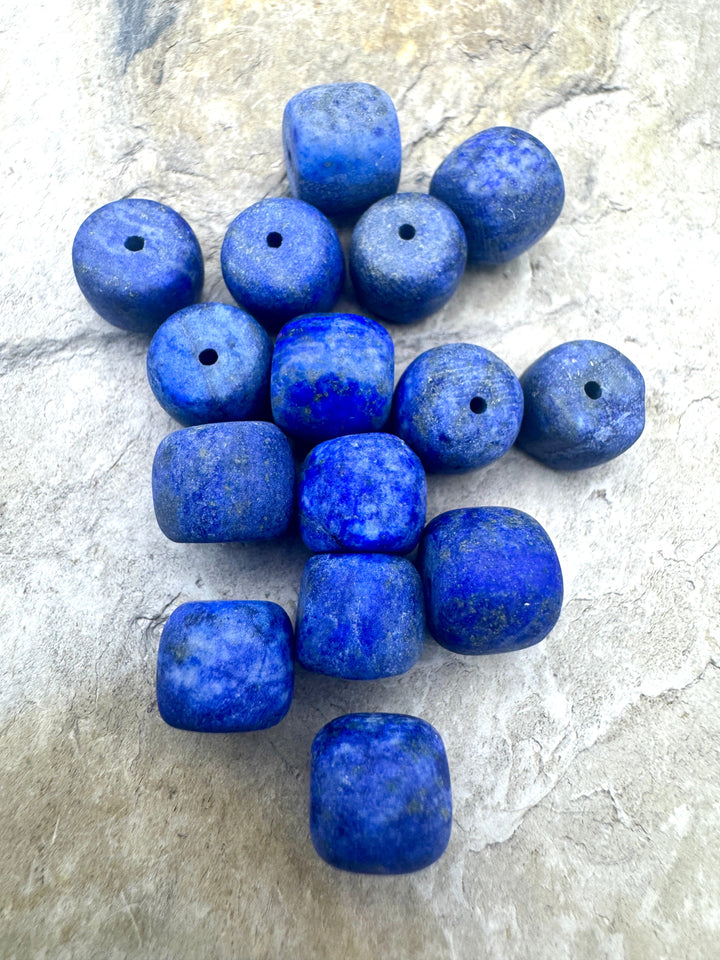 LOT of 15 Lapis Lazuli Acid-washed/Matte 8x9mm Puedlo Shaped Beads