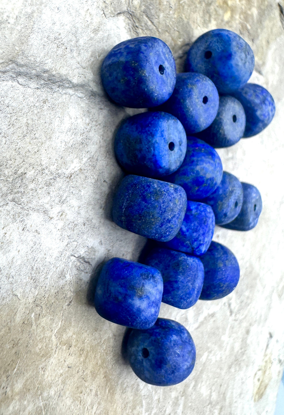 LOT of 15 Lapis Lazuli Acid-washed/Matte 8x9mm Puedlo Shaped Beads