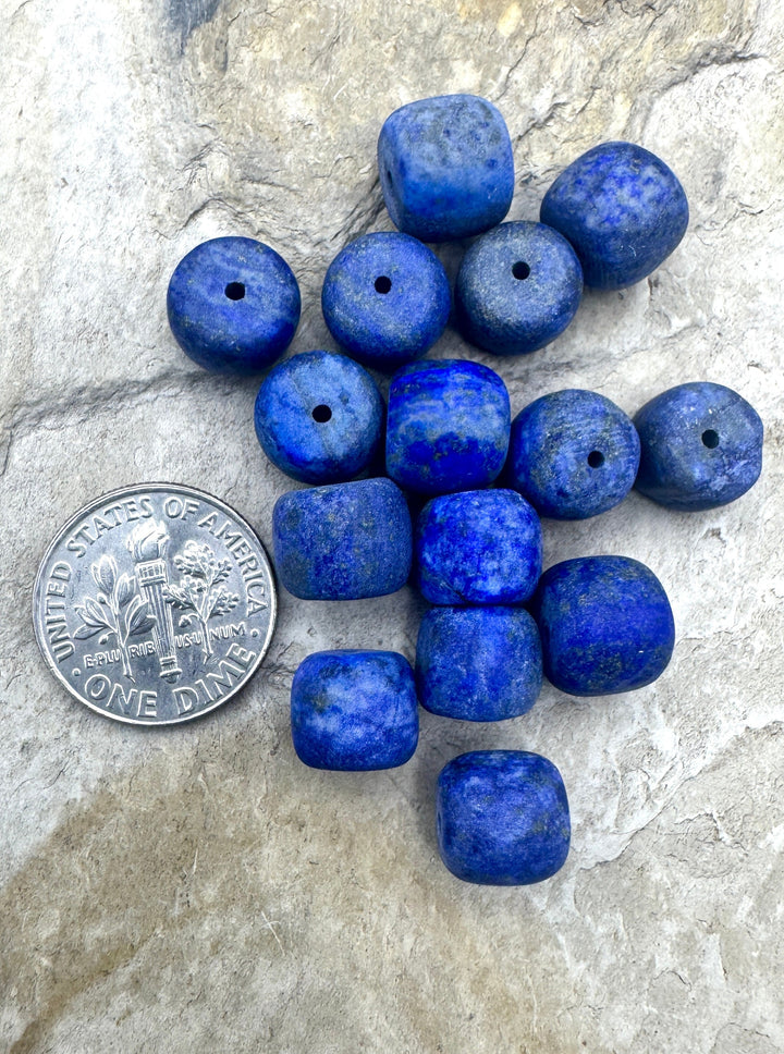 LOT of 15 Lapis Lazuli Acid-washed/Matte 8x9mm Puedlo Shaped Beads