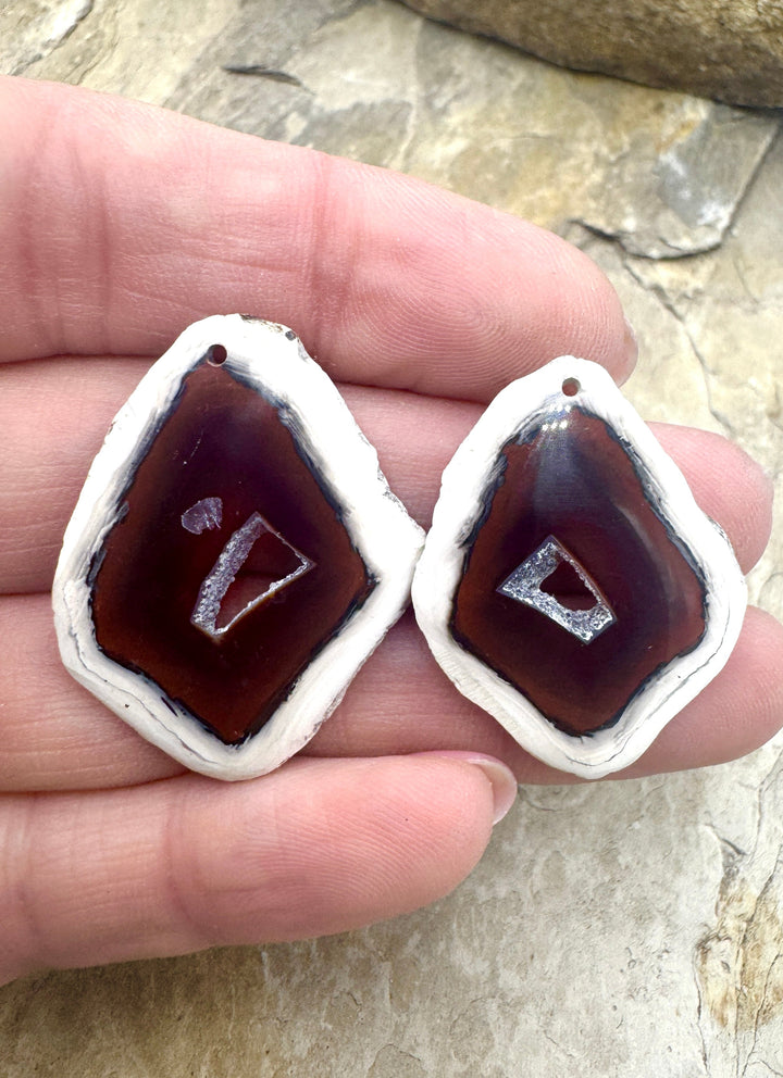 Natural Edge Carnelian Agate Earring Slab Bead Pair, 24x31mm
