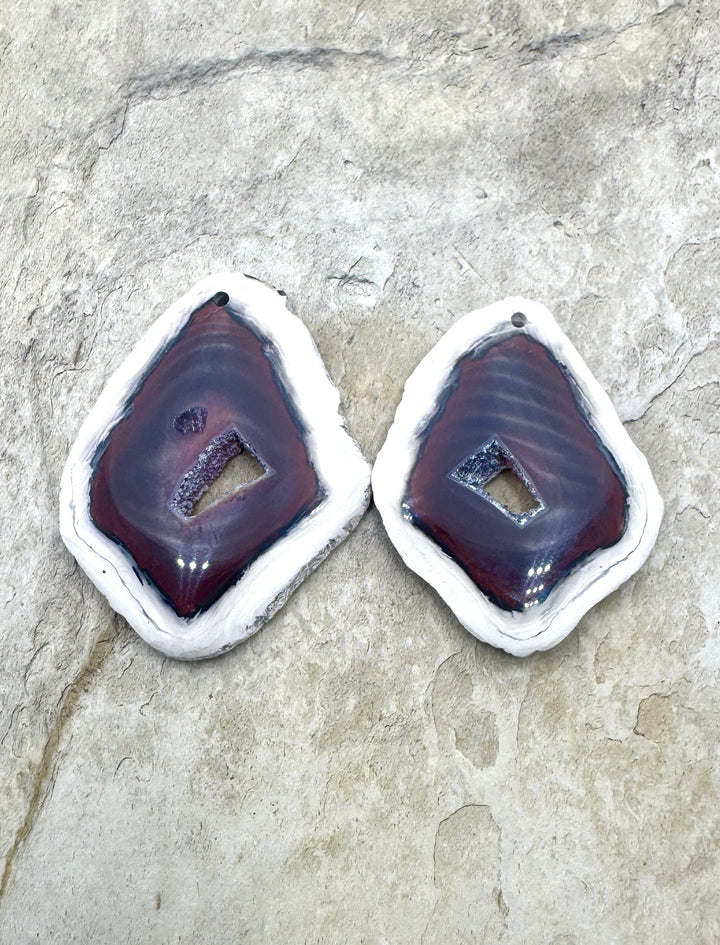 Natural Edge Carnelian Agate Earring Slab Bead Pair, 24x31mm
