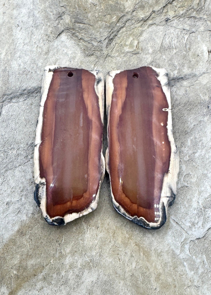 Natural Edge Carnelian Agate Earring Slab Bead Pair, 16x36mm