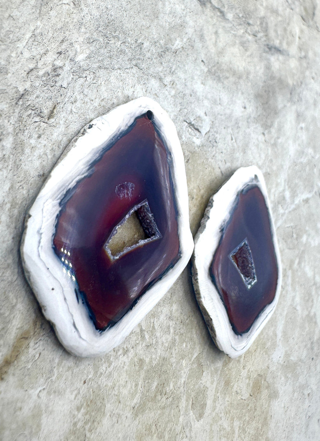 Natural Edge Carnelian Agate Earring Slab Bead Pair, 24x31mm