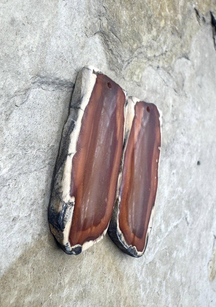 Natural Edge Carnelian Agate Earring Slab Bead Pair, 16x36mm