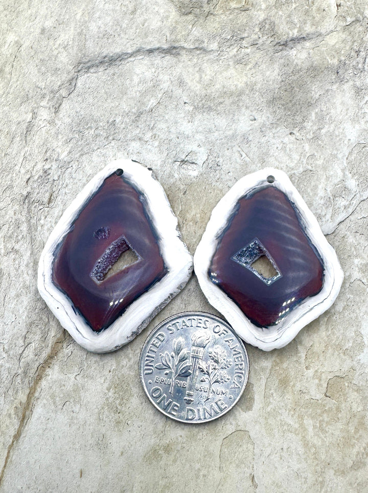 Natural Edge Carnelian Agate Earring Slab Bead Pair, 24x31mm