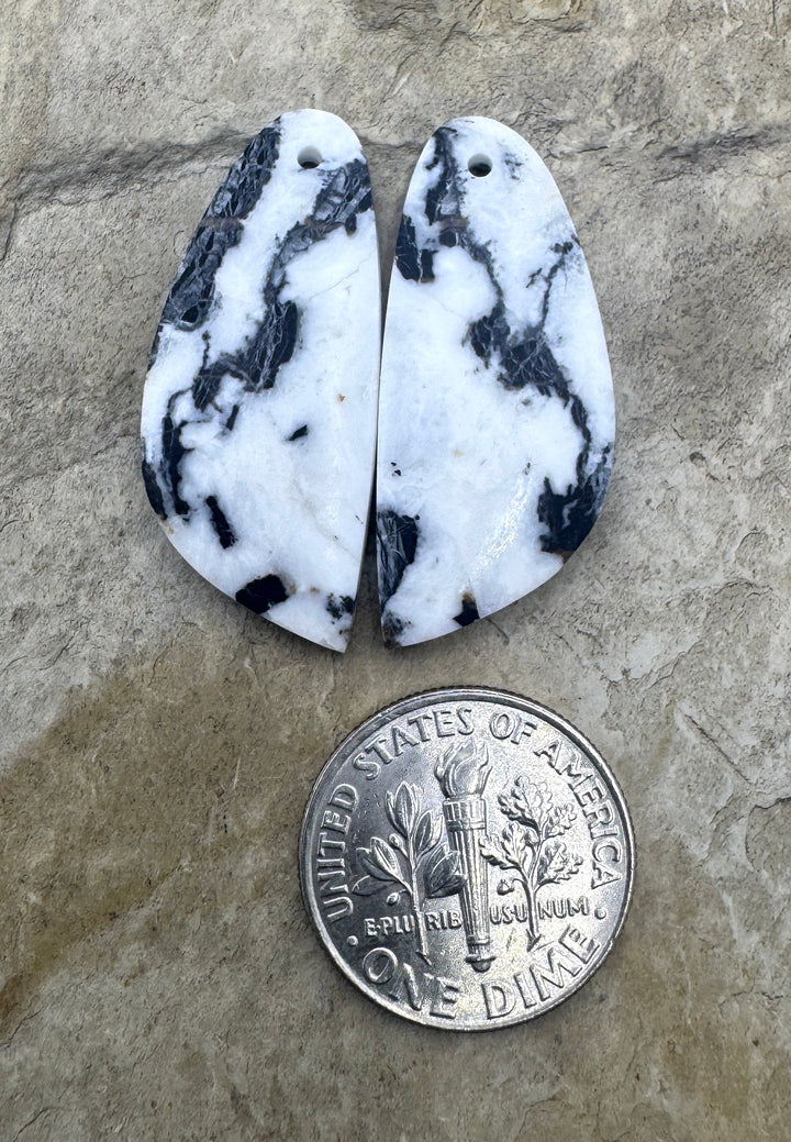 RARE High Quality White Buffalo (NV) Matching Earring Slab Bead Pair, 12x30mm