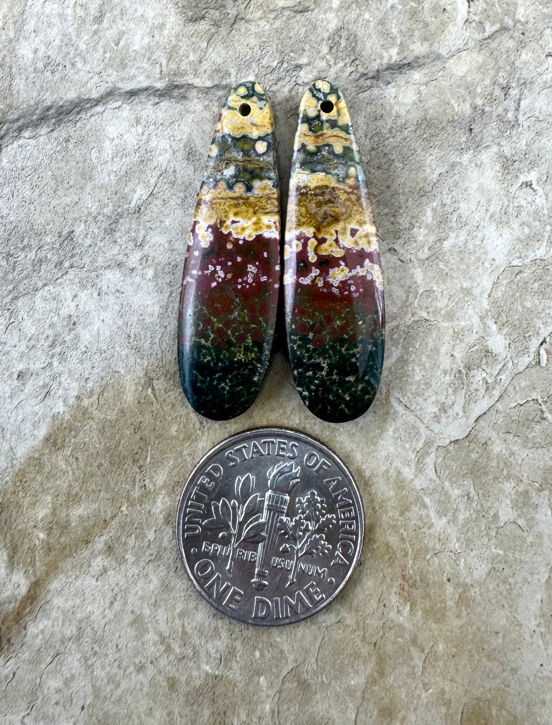 River Jasper (Indonesia) Matching Earring Bead Slab Pair 9x30mm
