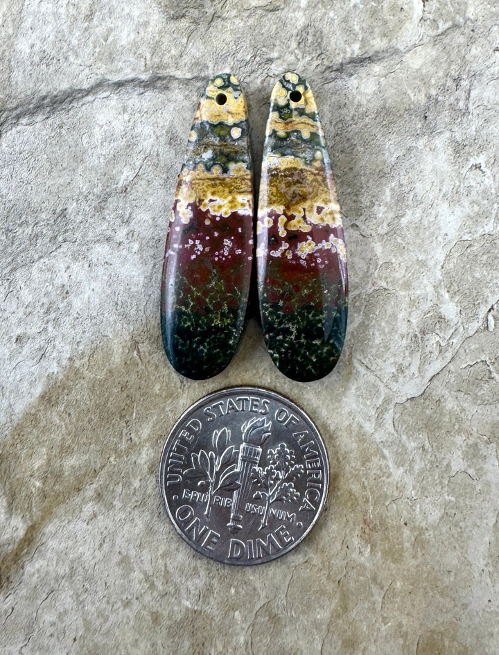 River Jasper (Indonesia) Matching Earring Bead Slab Pair 9x30mm