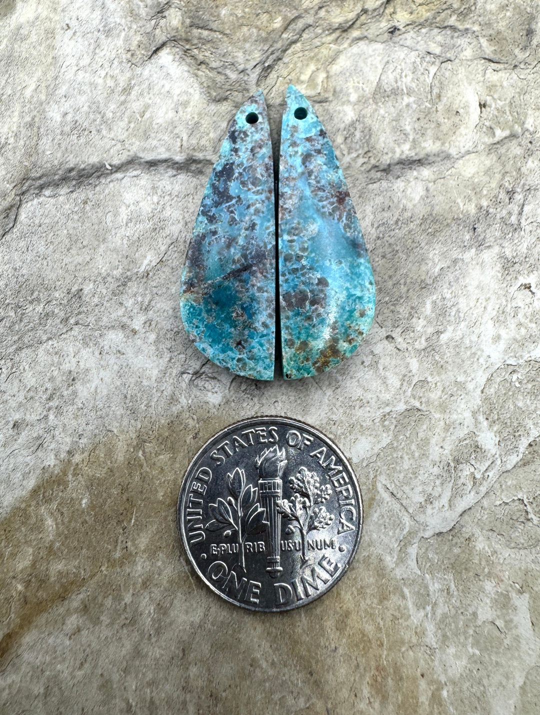 Turquoise Mountain Turquoise (Arizona) Small Earring Slab Bead Pair, 9x30mm