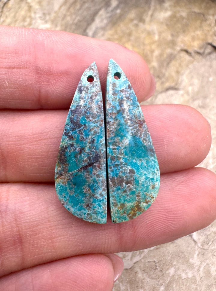 Turquoise Mountain Turquoise (Arizona) Small Earring Slab Bead Pair, 9x30mm