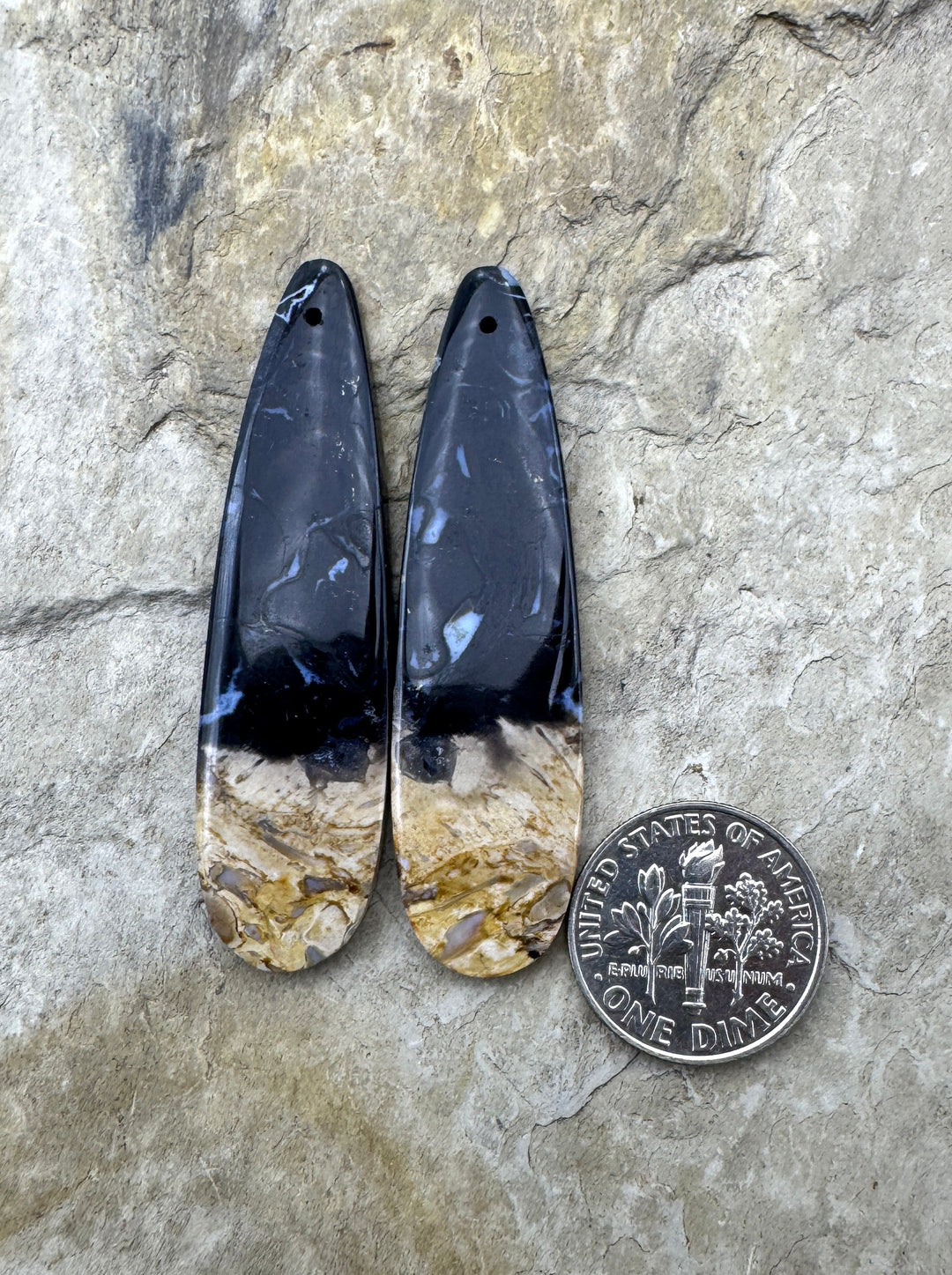 Petrified Palm Root Matchimg Earring Slab Bead Pair 13x50mm