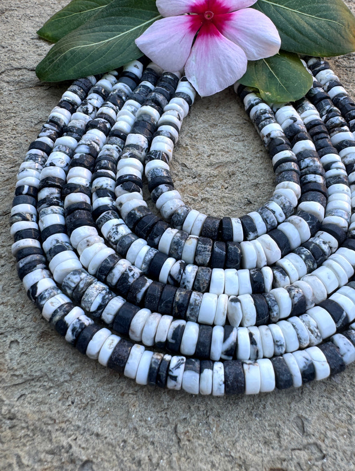 RARE High Quality White Buffalo (Nevada) 6-7mm Irregular Heishi Beads, 9 Inch Strands