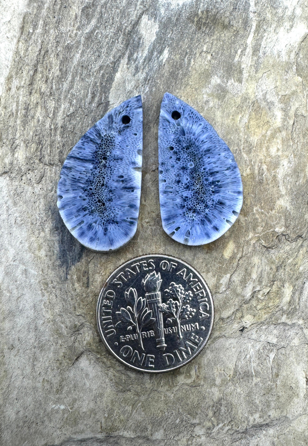 Natural Blue Sponge Coral Matching Earing Slab Bead Pair 12x25mm