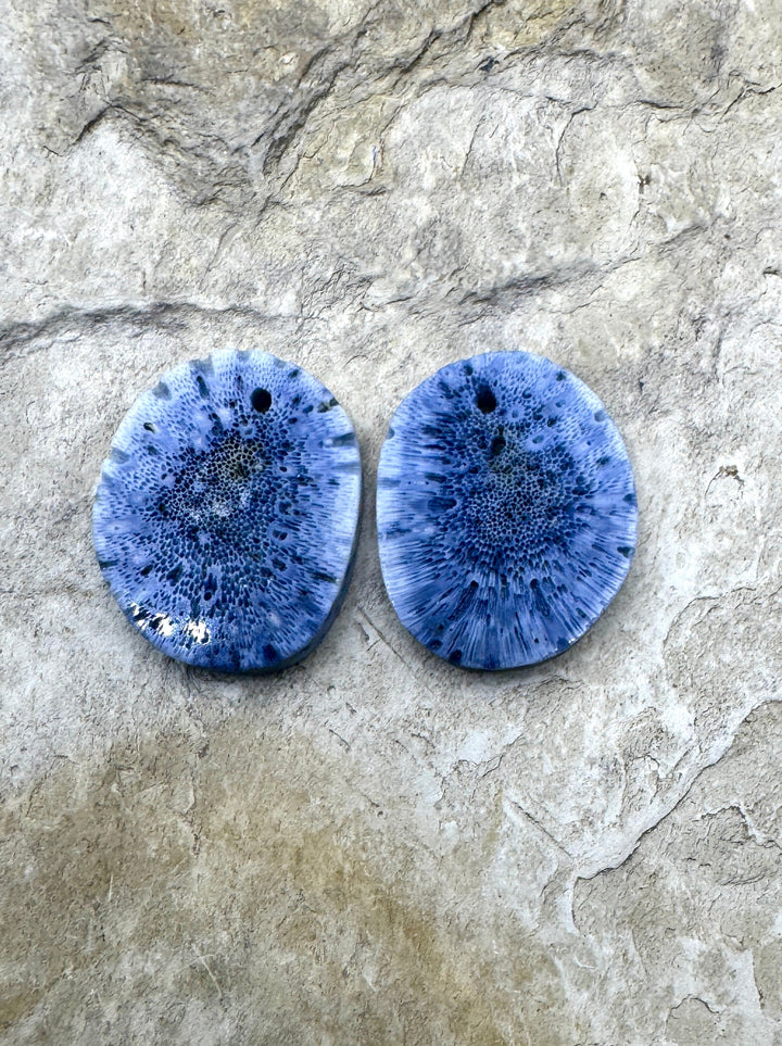 Natural Blue Sponge Coral Matching Earing Slab Bead Pair 16x20mm