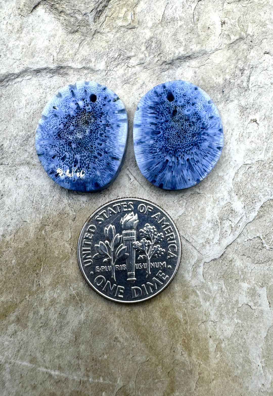 Natural Blue Sponge Coral Matching Earing Slab Bead Pair 16x20mm